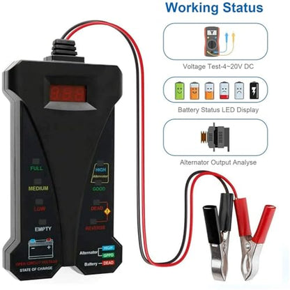 J805 Charging System Analyzer, 12V Digital Car Battery Tester for Car Truck Motorcycle SUV ATV RV and Boat