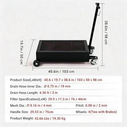 Low-Profile Rolling Oil Drain Pan Cart, 20 Gallon Oil Catch Drain Tank - color: Black, size: 20 Gallon | with 110V Electric Pump