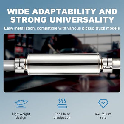 4 Inch Diesel Muffler Exhaust, 4" Inlet 4" Outlet Straight Through Resonator, 7" x 24" Body 30" OAL, Stainless Steel Muffler for Truck