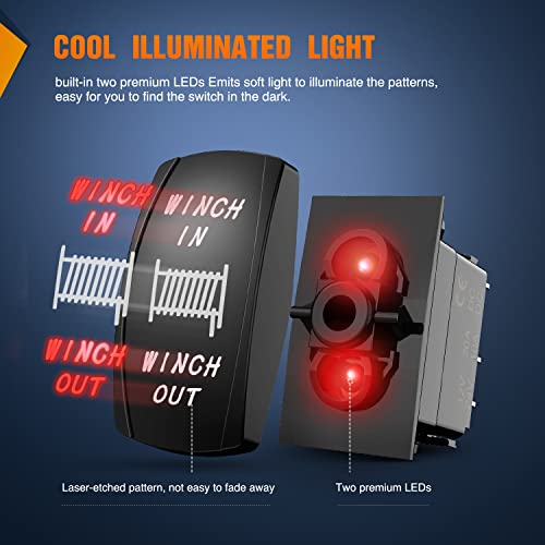 Nilight 7Pin Winch in Out Rocker Switch DPDT Momentary Toggle - color: Red, size: WINCH 7PIN