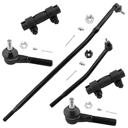 BOXI 6pcs Front Outer Tie Rods Inner Center Links Tie Rod Adjusting Sleeves Fit for Ford E-150 Club Wagon 2003-2005 / E-150 Econoline Club Wagon 1992-2002 | Replace DS1288 DS1286 ES3203 ES3342 ES2079S
