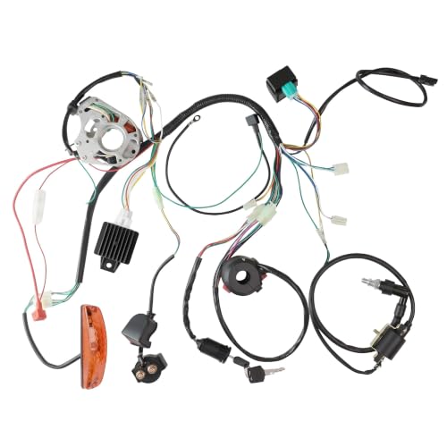 PRO BAT Full Electrics Wiring Harness 3-Pin Brake Light 2-Coil Stator - color: White Spark Plug, size: Full-wave Rectifier