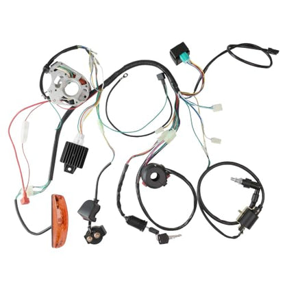 PRO BAT Full Electrics Wiring Harness 3-Pin Brake Light 2-Coil Stator - color: White Spark Plug, size: Full-wave Rectifier