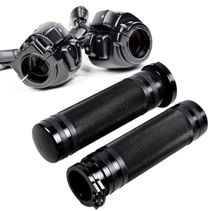 Black Kit 1" Handlebar Multi-Function Switch Controls + 2PCS CNC Rubber Hand Grips for 1996-2012 Harley Softail Dyna Sportster