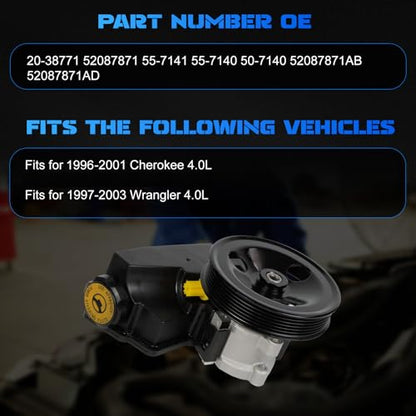 20-38771 Power Steering Pump fit for 1996-2001 Cherokee XJ 4.0L - size: 20-38771