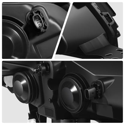 DNA MOTORING Headlight Assembly Compatible With 2013-2016 Ford Escape, Driver & Passenger Side, Black/Amber, HL-OH-FESC13-BK-AM - color: Black amber