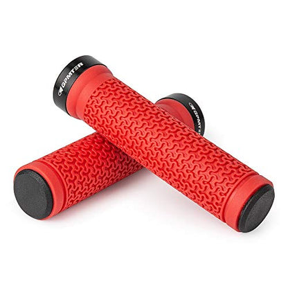 GPMTER Bike Handlebar Grips, Single Lock on Bicycle Handle Bar, for BMX, Mountain, MTB, Beach Cruiser, Scooter, Folding Bike, Soft Non-Slip-Rubber Hand Grip Comfortable Ergonomic - color: Red
