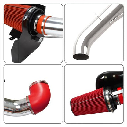 4’’ Cold Air Intake with Heat Shield Compatible with 1999-2006 GMC & Chevy V8 4.8L/5.3L/6.0L Silverado 1500/2500/3500 - Red - color: Red