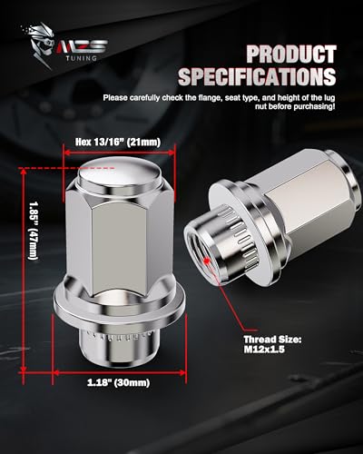MZS M12x1.5 Lug Nuts 21mm Hex Closed End 1.85 Inch Length Chrome 24PCS - size: M12X1.5-1.85" (47mm) Long