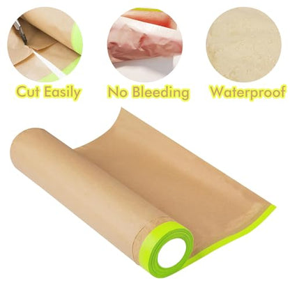 Amonk 18inx50Ft Kraft Pre-Taped Masking Paper for Wall & Car Painting, 2PCS