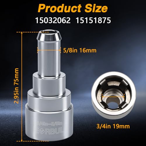 EVRBUL 2PCS Heater Core Hose Connectors - Stainless Steel Coolant Hose Connector Inlet/Outlet 3/4In Tube x 5/8In Hose Compatible with Chevrolet GMC Cadillac Replace# 15032062 800-409HP