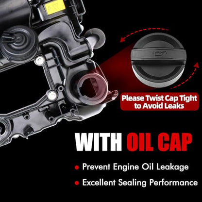 MITZONE N26 Engine Valve Cover with Gasket Bolts Kit & Oil Cap for BMW 2012/2014-2016 328i 328i xDrive 428i 2.0L Replace 11127633630 N26 SULEV