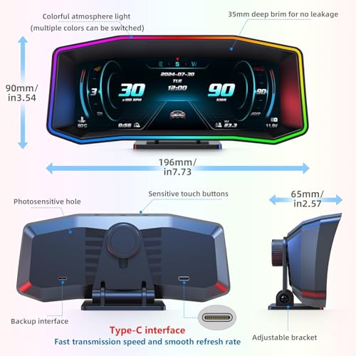 OBD2 Gauge Display 6.2" HD GPS Speedometer Multi-Function Meter