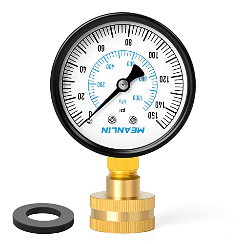MEANLIN MEASURE 0-150psi Water Pressure Gauge,3/4" Female 2.5" FACE DIAL Water Pressure Test Gauge with Sealing Ring, Water Pressure Gauge for Home - color: Black, size: 0-150Psi