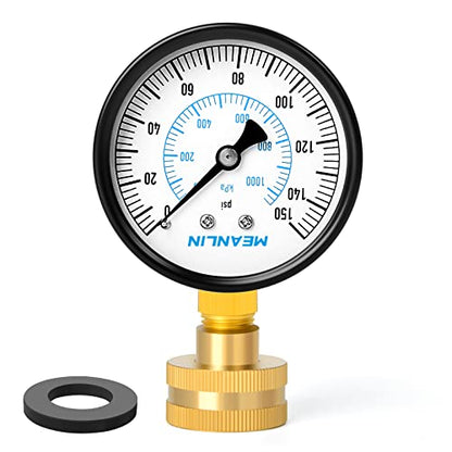 MEANLIN MEASURE 0-150psi Water Pressure Gauge,3/4" Female 2.5" FACE DIAL Water Pressure Test Gauge with Sealing Ring, Water Pressure Gauge for Home - color: Black, size: 0-150Psi