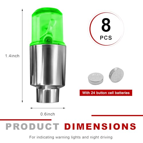 8 PCS LED Tire Valve Lights, Waterproof Car Neon Spoke Light Tire Valve Flash Lamp with Motion Sensor, Universal LED Wheel Stem Flashing Lamps for Cars Trucks Motorcycles (Green) - color: Green