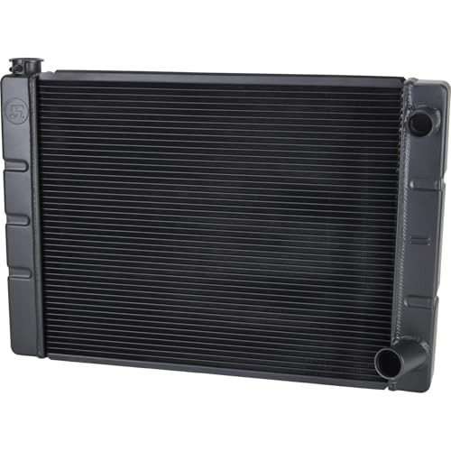 Speedway Motors 31” Double Pass Aluminum Racing Radiator for SBC and BBC Engines, 2-Row 1” Tube Core, 2.25” Thick, Black Finish, High Cooling Efficiency