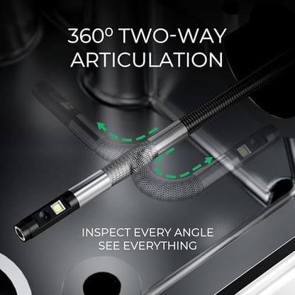 Two-Way Articulating Borescope, Dual Lens Inspection Camera with Light, 6mm Lens Snake Camera for Mechanic Inspections, and Plumbing, .24in Borescope Automotive, Industrial Endoscope, 5ft
