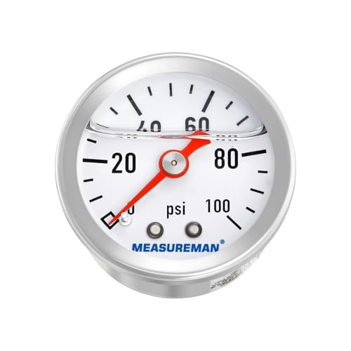 MEASUREMAN 1-1/2" Dial Size, 304 Stainless Steel case, Liquid Filled Fuel Pressure Gauge, 0-100Psi, 3-2-3%, 1/8" NPT Center Back Mount - size: 0-100 psi, style: Back Mount