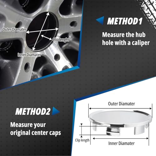4 Pack Wheel Center Caps Kit for MiTo, OD 51 mm / 2 inch ID 45 mm / 1.77 inch Hub Caps, Snap-in Chrome ABS-Plastic Rim Covers - color: chome