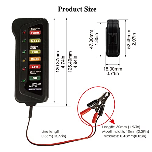 BI007 12V Battery and Alternator Tester, 6 LED Indicators
