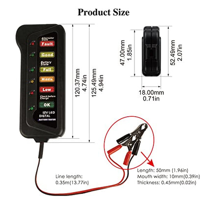 BI007 12V Battery and Alternator Tester, 6 LED Indicators