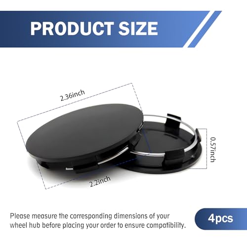 4 PCS Car Wheel Center Caps, 60MM/2.36In OD 56MM/2.2In ID, ABS Snap-in Vehicle Rim Hub Caps, Anti-Falling Rust-Proof Wheel Hub Decoration, Universal for SUV, Sedan, Truck(Black) - color: black