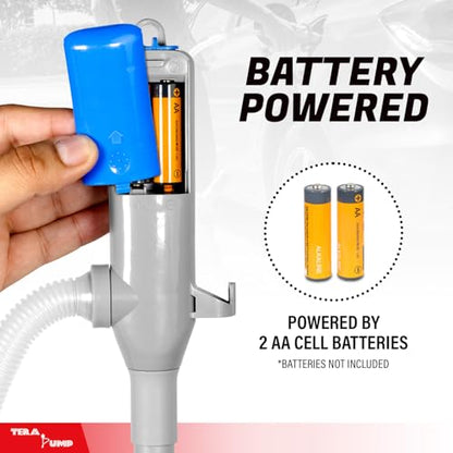 TERA PUMP Battery Powered Fuel & Water Transfer Pump, 2.6 GPM with Flow Control Nozzle, Squeeze Handle & Extra-Long Discharge Hose, 2 AA Batteries (Not Included) - style: Flow Control Nozzle