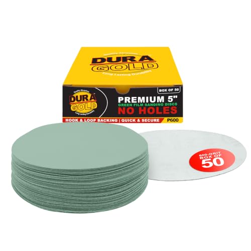 Dura-Gold 5" Green Film Sanding Discs, 600 Grit, Box of 50, Hook & Loop - size: 600-Grit