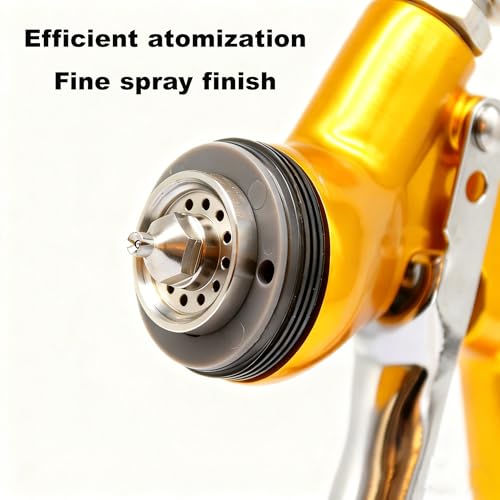 HVLP Spray Gun with 1.3mm Plum Blossom Shape Nozzle, Stainless Steel, Gold, Paint Sprayer Premium Tool Kit for Car & Automotive, Furniture, House Finishing, Varnish and Top Coat - style: Gold（Plum Blossom Nozzle）