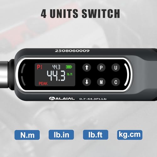 Digital Torque Wrench 3/8 Drive, 0.7-44.3 Ft.Lb ±2% Accuracy - size: 0.7-44.3 Ft.Lb/1-60 Nm-3/8"