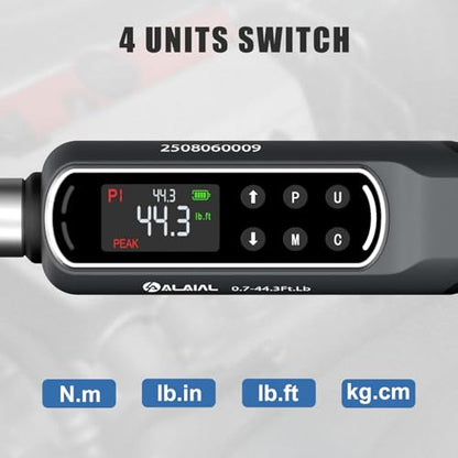Digital Torque Wrench 3/8 Drive, 0.7-44.3 Ft.Lb ±2% Accuracy - size: 0.7-44.3 Ft.Lb/1-60 Nm-3/8"