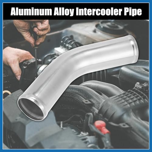 OD 2.5" 63mm Length 12" 300mm Aluminum Alloy Tube Intercooler Pipe 45 Degree Air Intake Tube Silver Tone for Car Item Replacement