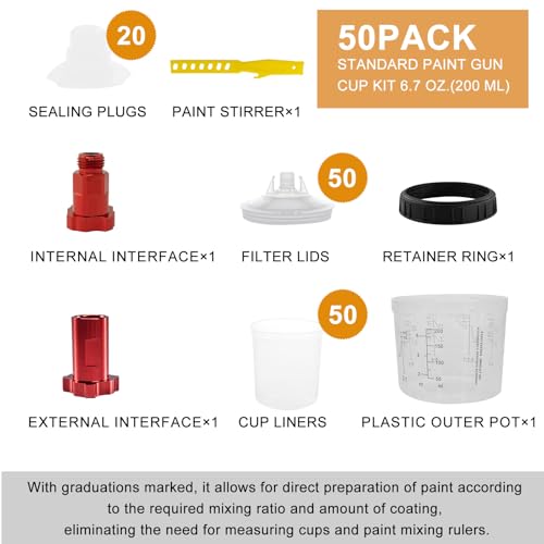 RRJ 6.76oz Disposable Paint Cup System 50 Pack Liners & Lids with 20 Plugs - color: 6.7 Ounce (200ml) Kit-50PCS