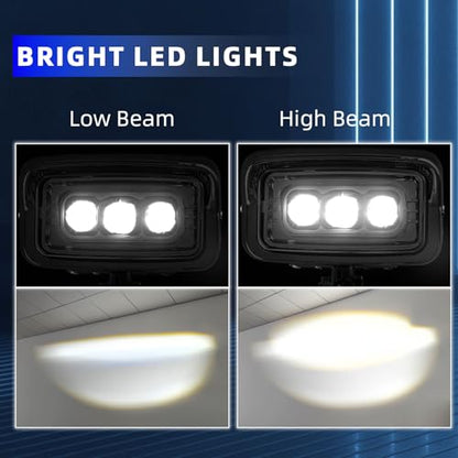 Motorcycle LED Headlight Upgraded Square Front Light With Visor Trim 6.5" x 3.5", Retro High Low Beam Headlamp Bottom Mount Universal Fit Chopper Bobber Cafe Racer Harley Sporsters - Chrome - size: HL-1125-CH