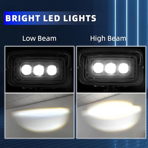 Motorcycle LED Headlight Upgraded Square Front Light With Visor Trim 6.5" x 3.5", Retro High Low Beam Headlamp Bottom Mount Universal Fit Chopper Bobber Cafe Racer Harley Sporsters - Chrome - size: HL-1125-CH