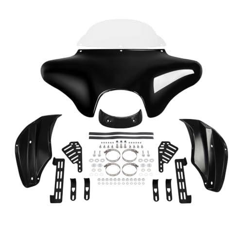 TCT-MOTORPARTS ABS Front Outer Batwing Fairing Windscreen w/Mount Blacket Fit For Harley Touring Softail Dyna Road King 1994-2016 Fat Boy Street Bob Yamaha V Star 650 1100 classic Suzuki - style: Fairing+Clear Windshield+Bracket