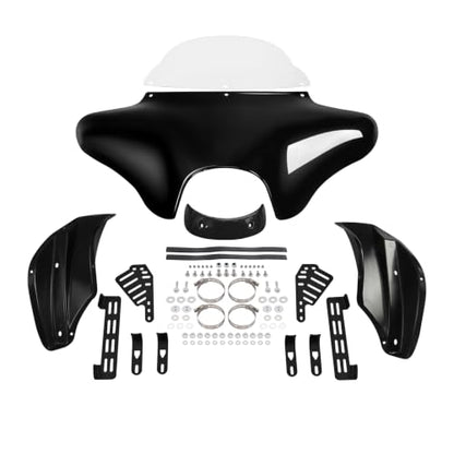 TCT-MOTORPARTS ABS Front Outer Batwing Fairing Windscreen w/Mount Blacket Fit For Harley Touring Softail Dyna Road King 1994-2016 Fat Boy Street Bob Yamaha V Star 650 1100 classic Suzuki - style: Fairing+Clear Windshield+Bracket