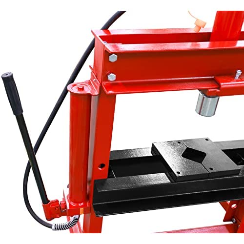 Big RED ATY12001R Torin Steel H-Shape Hydraulic Garage/Shop Benchtop Press with Gauge and Stamping Plates, 12 Ton (24,000 lb) Capacity, Red