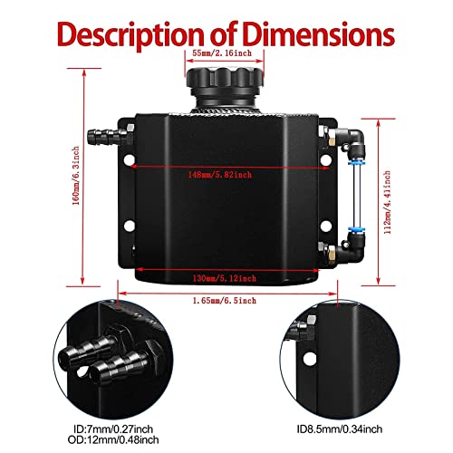 BDFHYK Coolant Overflow Tank, Aluminum Radiator Reservoir Tank, 1L Reservoir Expansion Tank Universal, Black - color: black, size: 1 Liters