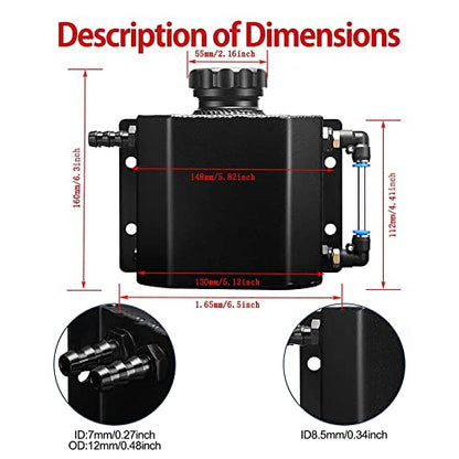 BDFHYK Coolant Overflow Tank, Aluminum Radiator Reservoir Tank, 1L Reservoir Expansion Tank Universal, Black - color: black, size: 1 Liters