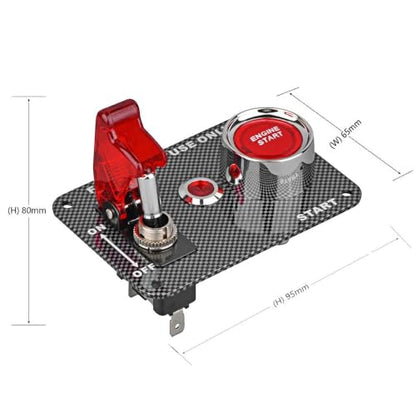 DC12V Racing Car Ignition Switch Panel Carbon Fiber Rocking Switch+Engine Start Push Button with Red Indicator Light (Red) - color: Red