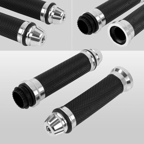 DREAMIZER 7/8 Handlebar Grips Non-Slip Motorcycle Grip w/Throttle Handle Grips Cable Clamp Compatible with Harley Honda Yamaha and More - color: Sliver