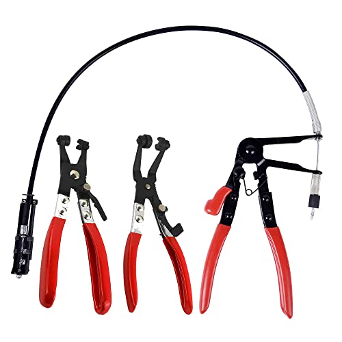 3Pcs Hose Clamp Pliers Kit, Long Reach Wire Spring Clamp Remover for Automotive Coolant Radiator Heater and Water Hose with Band Flat or Large Clamps