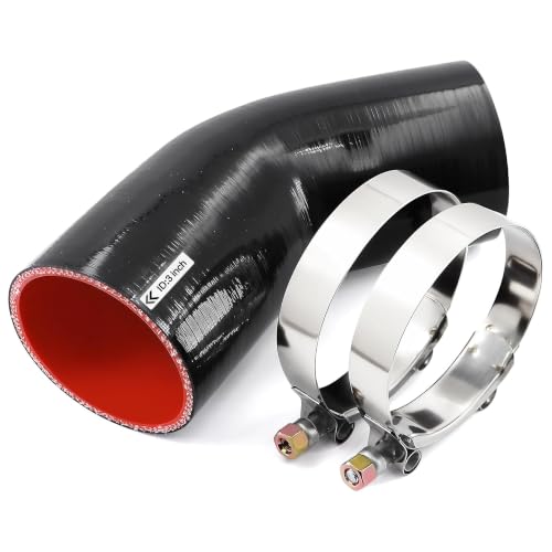 45 Degree ID 3 Inch Elbow Silicone Coupler Hose (76mm) 4-Ply with 2 Steel T-Bolt Clamps for Intercooler Turbo Intake Pipe - size: 45° 3"