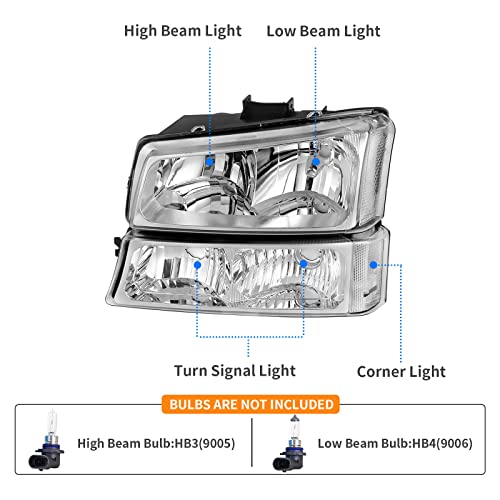 DWVO Headlight Assembly Compatible with 03 04 05 06 Chevy Avalanche Silverado 1500 1500HD 2500 2500HD 3500/07 Chevrolet Silverado Classic Pickup Headlamp (Chrome Housing Clear Reflector Clear Lens) - color: A Chrome Housing Clear Reflector