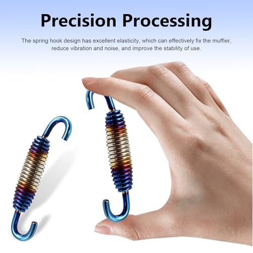 2 PCS Motorcycle Exhaust Muffler Springs, 1.57" - 2.36" Retractable Exhaust Pipe Spring with Hook, Vibration-damping Muffler Hardware, for Most Motorcycles Scooters ATVs (Blue) - color: Blue