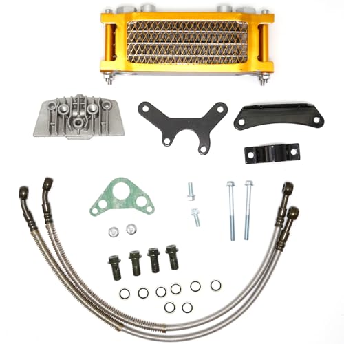 UOIENRT Universal Motorcycle Engine Oil Cooler 70cc 110cc 125cc 140cc Pit Bike Dirt Bike Monkey Bike DAX Pocket Bike Oil Cooler Set (gold)