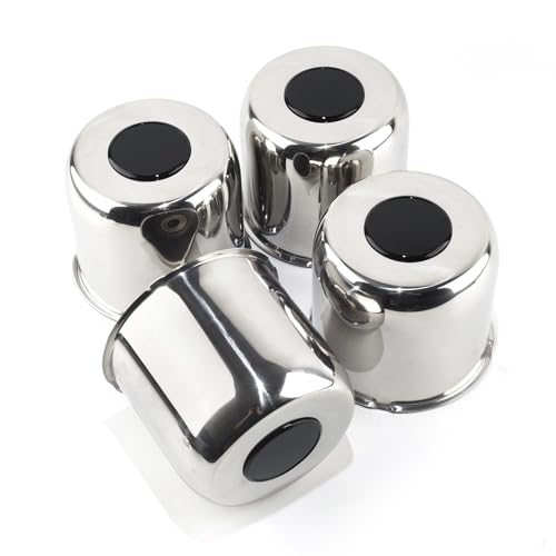 4Pcs 4.9" Stainless Trailer Wheel Center Caps, 4.47" H Chrome - color: Chrome+Gloss Black Top Cover, size: 4.9" Hub 4.47"H