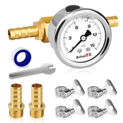 0-15Psi Inline Fuel Pressure Gauge Test Kits, 1-1/2" Dial Size